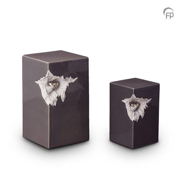 Cuboid With Heart Imbedded Ceramic Urn