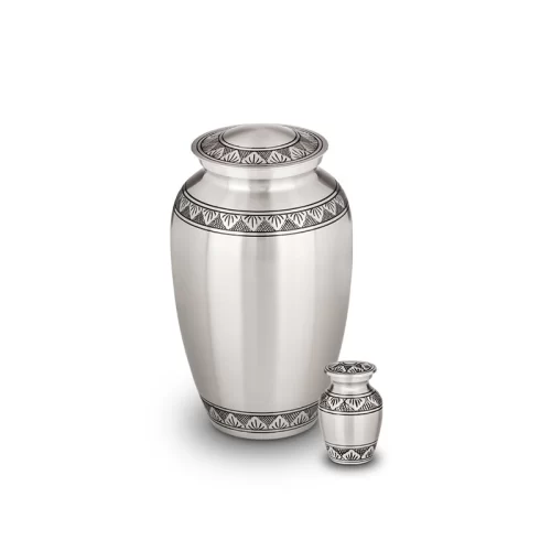 Silver Patterned Metal Urn
